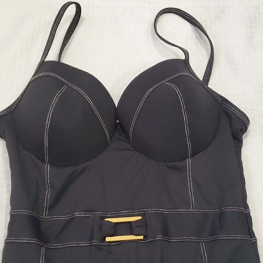 Bleu Rod Beattie Sleek Black One-Piece Swimsuit with Adjustable Straps Size 12 - Picture 2 of 8